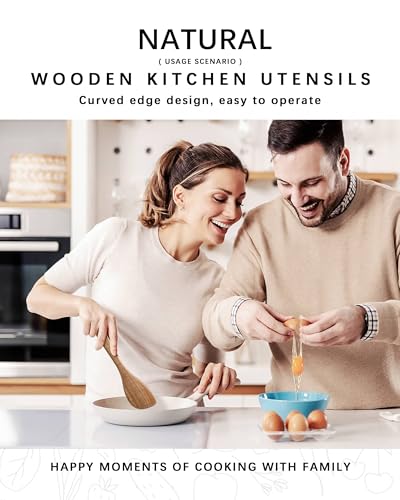 Wooden Spoons for Cooking, 3-Piece Acacia Wood Cooking Utensil Set | Slotted spoon, solid spoon and spatula handle stirring, draining, flipping and serving while staying gentle on nonstick pans. - color: Acacia Brown