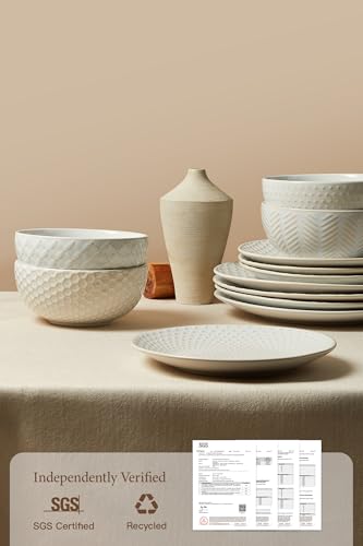 24 Piece Dinnerware Sets for 8, Premium Stoneware Plates and Bowls Sets, Microwave & Dishwasher Safe, Elegant Dishes for Entertaining & Special Occasions – A Stunning Gift for Large Families - size: Service for 8 (24pcs)