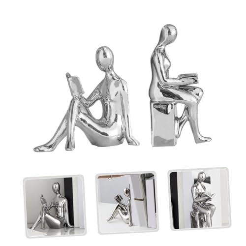 Alipis Unique Reader Statue Bookends Abstract Art Sculpture for Desk Decor Ceramic Bookends for Office and Home