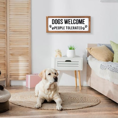 Ripeng 3D Dogs Welcome People Tolerated Sign Wooden Entryway Hallway Decor, Funny Dog Lovers Gift, Above Door Modern Boho Plaque Farmhouse Wall Art for Family Living Room Bedroom, 15.7" x 5.9" - style: Dogs Welcome People Tolerated