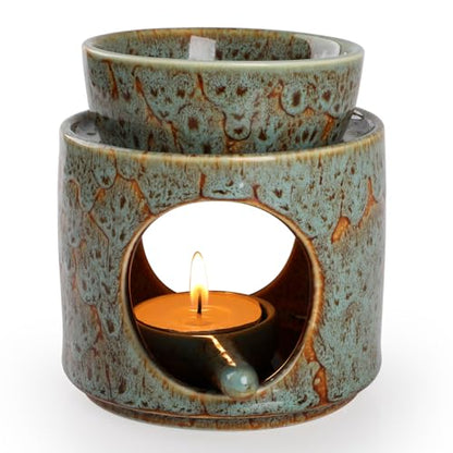 WD&CD Wax Melt Ceramic Oil Burner Green, Aroma Diffuser Essential Oil Burner Aromatherapy Wax Burner with Tealight Holder, Home Bedroom Decor - color: Green