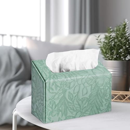 Hand Towels Box Cover,PU Leather Tissue Box Cover Holder Compatible with Kleenex Disposable Paper Hand Towels Suitable for Dining,Kitchen,Bathroom(1-Carved Dark Green) - color: 1-carved Dark Green2