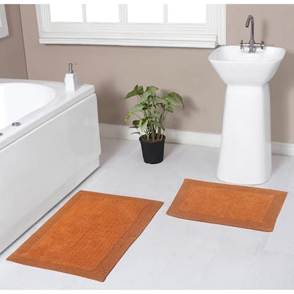 Home Weavers Luxury Collection 100% Cotton Reversible Bathroom Rugs Set, Washable Rug, Extra Soft and Absorbent Bath Rug, Kitchen Mat, 2 Piece Set(S+M), Terracotta - color: Terracotta, size: 2 Piece Set(S+M)