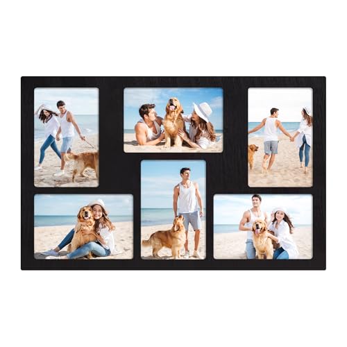 YESKAY 6 Picture Frame Collage 4x6 for Wall Decor,6 Opening 4 x 6 Collage Photo Frames Rustic Black Multiple Picture Frames with Real Glass 1 Pack(OD:11X17in) - color: Rustic Black, size: 4x6 - 6 Opening(OD:11X17in)