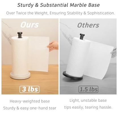 Kitchen Paper Towel Holder Countertop, Black Stainless Steel Rod, White Weighted Natural Marble Base, Heavy Duty Standing Paper Towel Roll Holders Easy One Hand Tear - color: Black