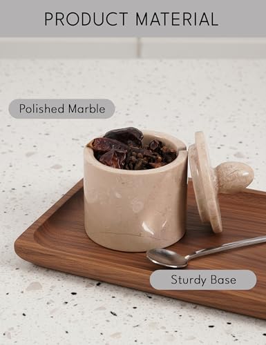Marble Salt Cellar with Lid 4" Inch Verona Handmade Salt Jar & Table Salt Storage For Kitchen Countertop, Ideal Salt Container, Salt Dish & Sugar Bowl For Table - color: Verona