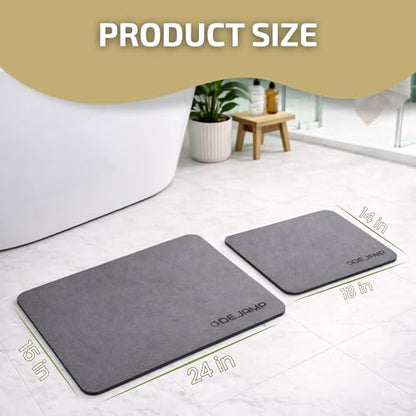 Stone Bath Mat Set - Diatomaceous Earth Bath Surface 24x15 Inches - Stone Kitchen Mat 18x14 Inches - Quick Drying Bathroom Floor - Absorbent Non SLP - 2 Pack for Bathroom and Kitchen - Grey
