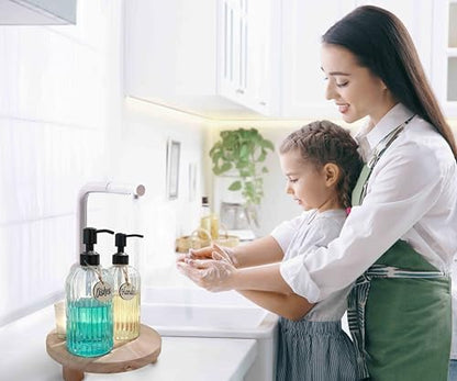 JASAI 2PACK 18Oz Simple Glass Soap Dispensers with Black Rust Proof Pump | Refillable Kitchen soap Dispenser with Vertical Stripe, Bathroom Soap Dispenser for Bathroom Hand soap, Dish Soap, Lotion - color: Clear-black Pump-2p, size: 2 Pack