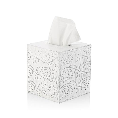 Country Chic Modern Farmhouse Tissue Box Holder, Decorative Metal Tissue Cover, Rustic Square White Style - size: Upright