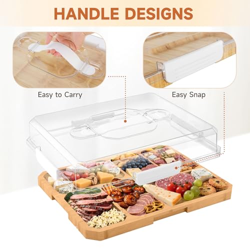 Charcuterie Board with Lid, Travel Portable Snackle Box Charcuterie Container Bamboo Cutting Boards for Candy Fruits Nuts Snacks, House Warming Gifts for Women