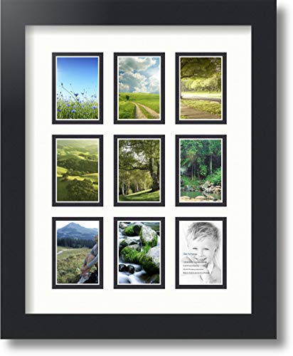ArtToFrames Collage Photo Frame Double Mat with 9-2x3 Openings with Satin Black Frame and Fabric White mat. - color: Fabric White, size: 9 - 2x3