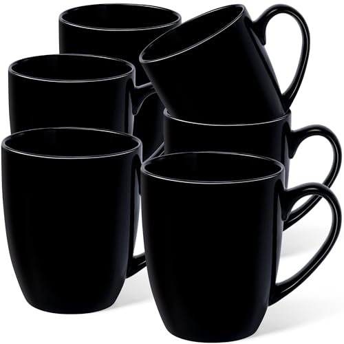 Large Ceramic Coffee Mugs Set of 6 16oz(475ml) Tea Cups Idea Gifts Black | Microwave & Dishwasher Safe Sturdy Resistance to Staining Comfortable Handle Cups for Latte Hot Tea Cappuccino Mocha Cocoa - color: Black