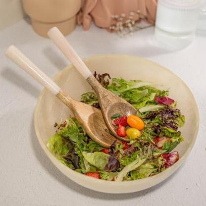 Resin Collection Salad Servers – Cream - color: Acacia Wood