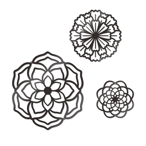 Zzbakress 3 Pcs Metal Flowers Wall Decor Black Wall Decoration Metal Flower Art Farmhouse Wall Decor Multiple Flowers Hanging Decor for Bathroom Living Room Kitchen Garden Office (Black Retro) | Farmhouse Flower Bathroom Decor Wall Decorations For Bathroo