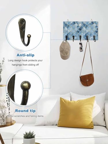 Key Holder for Wall Ombre Blue White Marble Decorative Hanging Key Rack Wall Mount with 5 Hooks Lattice Modern Art Organizer Wall Decor for Entryway Front Door Kitchen 9.4x5in