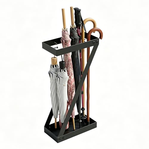 Umbrella Holder for Entryway, Black Umbrella Stand Indoor Stores Umbrellas Canes Equipped with Hooks Ideal for Home, Office , Hotel Lobby of Umbrella Storage Rack - color: Black