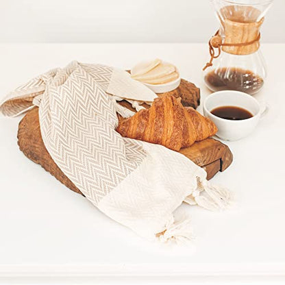 Kitchen Hand Towels with Boho Design, Set of 2, Dish Towels for Kitchen, 100% Cotton Turkish Hand Towels for Bathroom (14 x 30 Inches, Beige) - color: Beige