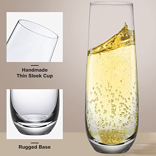 Stemless Champagne Flutes Set of 4, 10.2oz Hand Blown Crystal Glass | Premium Lead-Free Crystal, Prosecco Wine Flute, Mimosa glass, Cocktail Glass, Highball Glass, Bar Glassware, Dishwasher Safe - color: Stemless Champagne