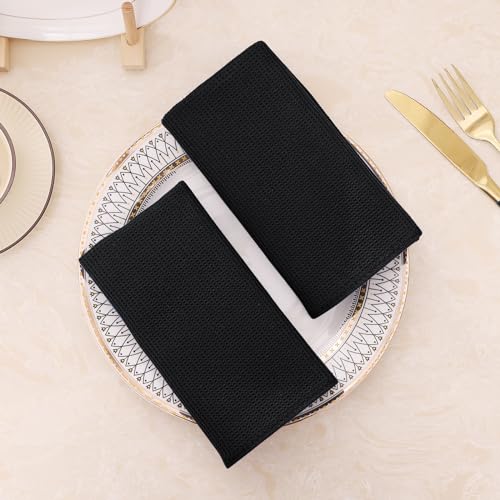 Homaxy 100% Cotton Waffle Weave Dish Cloths, 6 Pack, Black | Soft and Absorbent Dish Towels, 12 x 12 Inches Quick Dry Dish Rags - color: Black, size: 12 x 12 - 6 Pack
