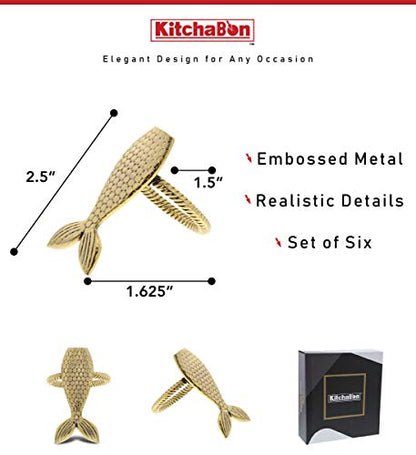 Gold Napkin Rings Set of 6, Table Setting Centerpiece Decor Napkins Ring Holders, Napkin Ring Packs for Family Holiday Dinner, Fancy Banquet & Wedding Decorations for Reception- Mermaid - style: Gold - Mermaid