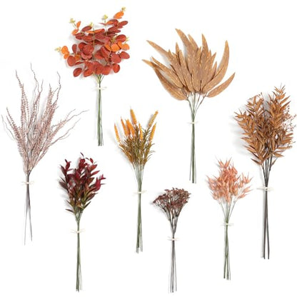 Serra Flora Artificial Greenery Stems Filler Combo Box Set,48pcs with 8 Kinds of Faux Foliage Picks for DIY Bridal Bouquets Wedding Flowers Arrangement Party Table Centerpieces - color: Brown &Orange