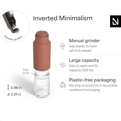 LARS NYSØM Salt and Pepper Grinder Set, Stainless Steel Manual Salt and Pepper Mills, Adjustable Ceramic Grinder, Design Spice Shakers (Red/Brown) - color: Brick Red/Taupe Brown