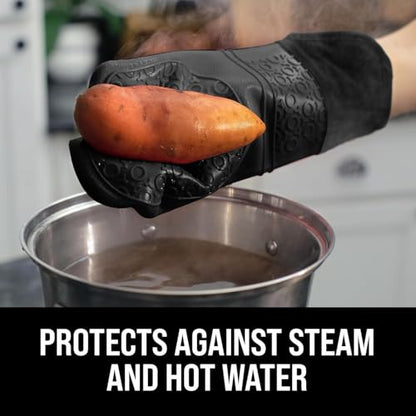 BPA-Free Silicone Oven Mitts Ultra Heat Resistant up to 500°F - Oven Mitts with Thick Cotton Liner - Long Slip Resistant Pot Holders, Flexible Oven Gloves - Black 14.7 - color: Black, size: 2-Piece 14.7" Oven Mitts