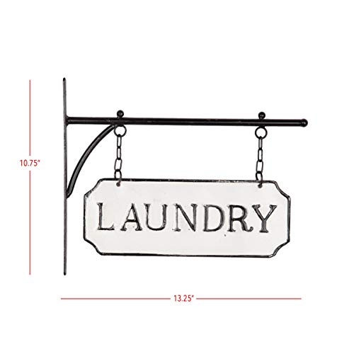 Foreside Home & Garden White and Black Enamel Laundry Wall Sign on Metal Hanger - style: Laundry