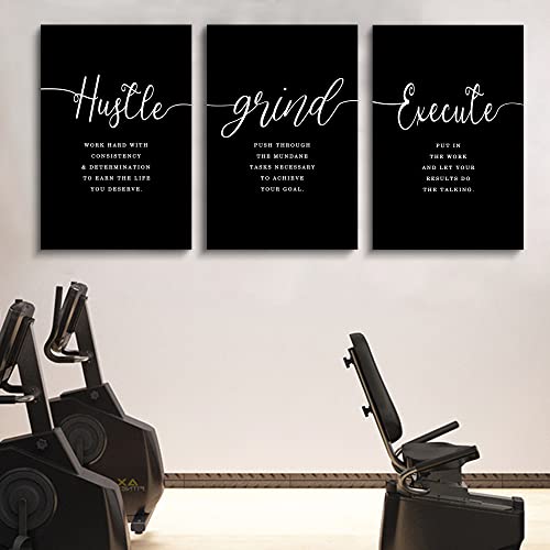 Hustle Quotes Execute Prints, Framed Canvas Wall Art Success Quote, Office Wall Art, Black Large Poster, Positive Motivational Set of 3 Prints, Boss Gift (F-3pcs,20x30inchx3pcs) - color: F-3pcs, size: 20x30inchx3pcs