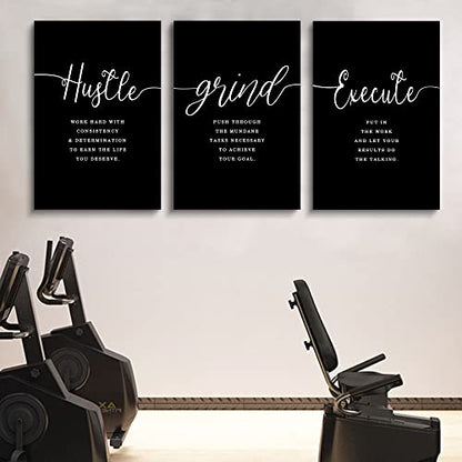 Hustle Quotes Execute Prints, Framed Canvas Wall Art Success Quote, Office Wall Art, Black Large Poster, Positive Motivational Set of 3 Prints, Boss Gift (F-3pcs,20x30inchx3pcs) - color: F-3pcs, size: 20x30inchx3pcs