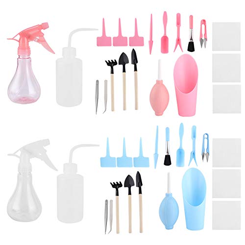 19Pcs/Set Transplanting Tools Set,Succulent Care kit,Mini Garden Hand Transplanting Succulent Tools Set,Succulent Plants Tool，Transplanting Gardening Tools for Bonsai Indoors Small Plants(粉色)