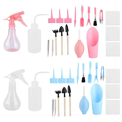 19Pcs/Set Transplanting Tools Set,Succulent Care kit,Mini Garden Hand Transplanting Succulent Tools Set,Succulent Plants Tool，Transplanting Gardening Tools for Bonsai Indoors Small Plants(粉色)