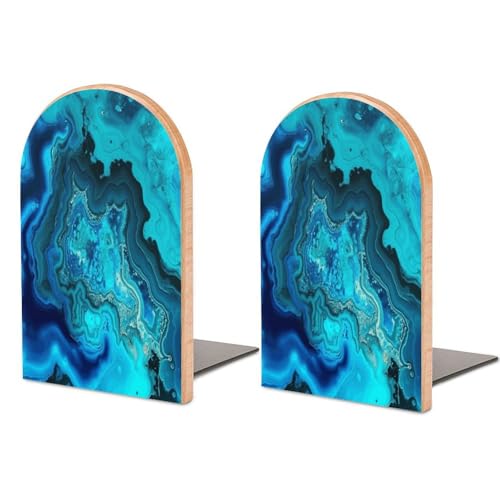 Bright Aqua Blue Turquoise Book Ends for Shelves Decorative Wooden Bookends Heavy Duty Non-Skid Book Stopper Modern Book Holder Cute Book Organizer for Home Office Library Desk Decor