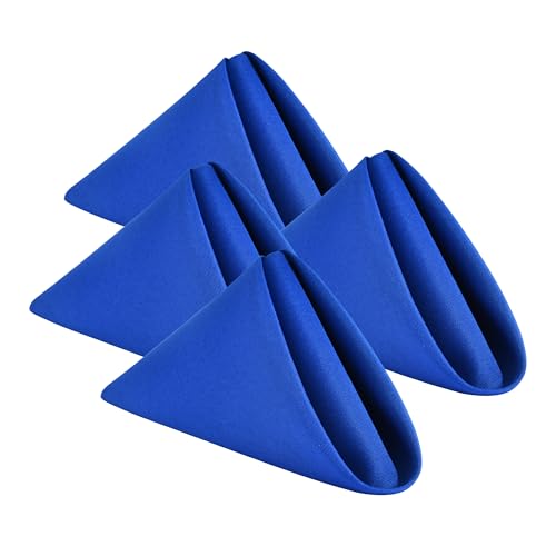 Wolkemer Set of 4 Royal Blue Cloth Napkins 17 x 17 Inches Solid Washable Polyester Dinner Napkins with Hemmed Edges for Dinners Parties Weddings Banquets Events Table Decoration - color: Royal Blue