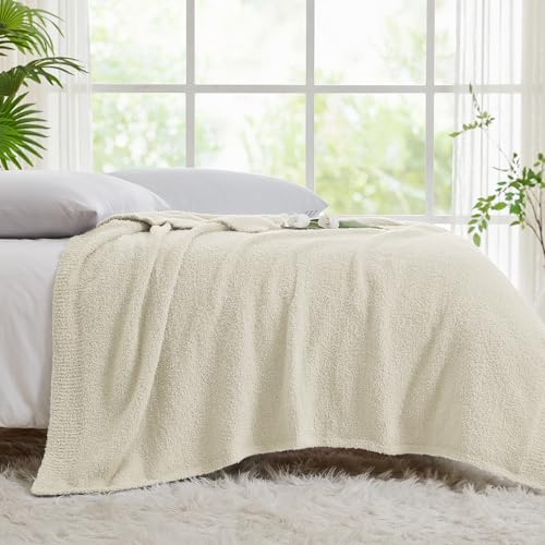 Super Soft Knit Throw Blanket Throw Size Beige - Lightweight Plush Fuzzy Fluffy Warm Cozy Blankets and Throws for Sofa Bed All Season Use, 50x60 inches - color: Beige, size: Throw/Travel(50"x60")