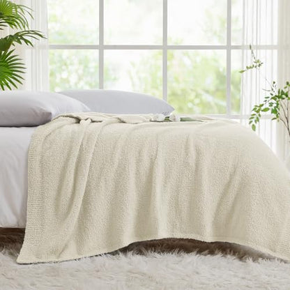 Super Soft Knit Throw Blanket Throw Size Beige - Lightweight Plush Fuzzy Fluffy Warm Cozy Blankets and Throws for Sofa Bed All Season Use, 50x60 inches - color: Beige, size: Throw/Travel(50"x60")