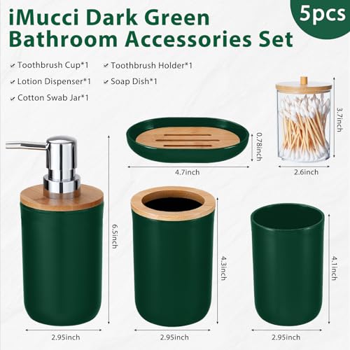 Bathroom Accessories Set 5Piece Hunter Green Bathroom Sets, Toothbrush Holder, Toothbrush Cup, Lotion Soap Dispenser, Soap Dish and Qtip Holder Bathroom Decor - style: Dark Green