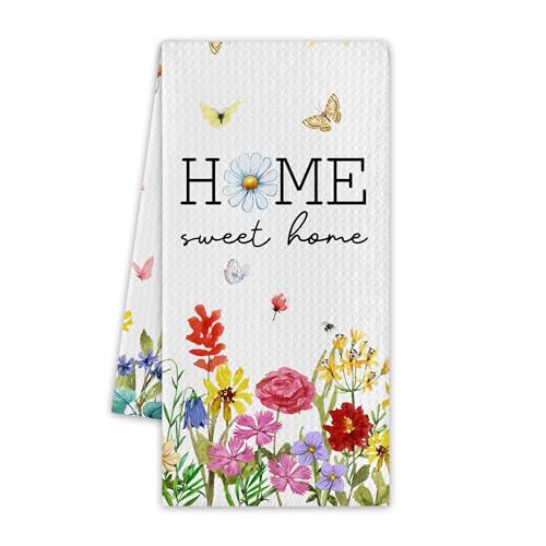 Floral Butterfly Kitchen Towels, Spring Dish Towels for Kitchen, 13.8 X 23.6 Inch Decorative Hand Tea Towel for Home Bathroom, Wildflowers Themed Decorations & Gifts, 03 - color: Floral Butterfly