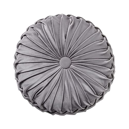 MOJUN Velvet Throw Pillow - Round, Pleated, Filled - Home Decorative Pillow for Couch, Chair, Bed, Car, Floor (Grey, 14inch) - color: B Grey