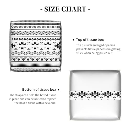 Boho Black White Geometric Tissue Box Cover Square,Abstract Tribal Symbol Tissue Box Holder Waterproof Leather Facial Paper Organizer Dispenser for Bathroom Home Car Nightstand Vanity Desk - color: Color-7