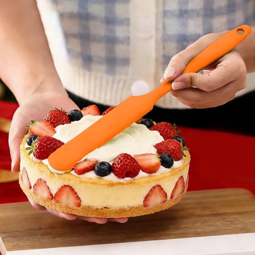 Silicone Jar Spatulas, Cake Cream Spatulas Set, Non-Stick Heat Resistant Mixing Butter Spatulas Baking Scrapers for Jars Blenders Cooking Stirring - color: orange color, size: 24X2.5X0.5CM