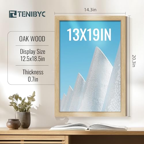 13x19 Picture Frame 3 Pack, Natural Oak Wood Grain & HD Tempered Glass, Gallery Poster Frame - Wall Hanging - color: Oak, size: 13 X 19, style: 3 Pack