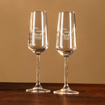 Personalized Champagne Flutes for Wedding – Engraved Glasses for Bride and Groom, Custom Names & Date, Wedding Toast Glasses - (Set of 2 or Single) (Champagne Design 1) - color: Champagne Flutes-D1