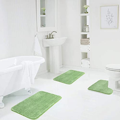 Walensee Shaggy 2 Piece Bath Rug Set (Sage Green) - 20 x 24 U Shape Contour Rug & 20 x 32 Bath Mat - Machine Wash/Dry - Plush Absorbent Non Slip - color: Sage Green