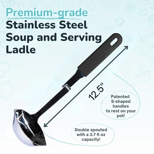 Souper Cubes Soup Ladle Stainless Steel with Patented Pot Hook, Charcoal | Durable Stainless Steel Ladle Hooks to Your Pot to Help Prevent Drips and Keep Counters and Stovetop Clean - color: Charcoal, size: Ladle 1-Pack