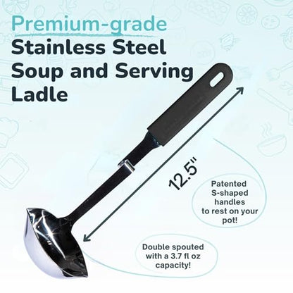Souper Cubes Soup Ladle Stainless Steel with Patented Pot Hook, Charcoal | Durable Stainless Steel Ladle Hooks to Your Pot to Help Prevent Drips and Keep Counters and Stovetop Clean - color: Charcoal, size: Ladle 1-Pack