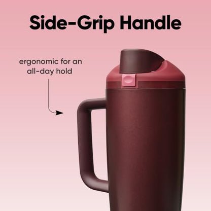 Owala FreeSip Tumbler Stainless Steel Water Bottle 30 oz Black Cherry | Triple-Layer Insulation | Leak-Proof Lid with Push-Button | Double Threaded Lid for Left and Right Handed Drinking - color: Black Cherry, size: 30.1 Ounces