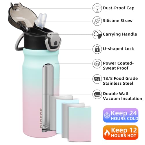BJPKPK 18 oz Water Bottle with Straw & Handle, Insulated Stainless Flask | Leak Proof Locking Lid, Thermal, Double Wall Vacuum, Keeps Hot/Cold, BPA Free, Dishwasher Safe, Travel & Sports, Bubble Gum - color: A-Bubble Gum, size: 18 Ounces