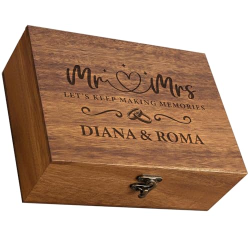 Personalized Large Wooden Keepsake Box with Pine/Walnut(8*6*3in), Custom Memory Box for Wedding Gifts, Personalized Gifts for Women/Wife/Couple, Keepsake Storage Decorative Wood Box for Wedding - color: Wedding