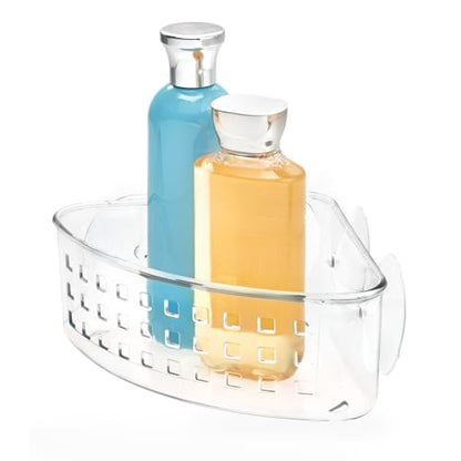 iDesign Plastic Suction Cup Corner Shower Basket, Set of 2, Clear | Bathroom Storage, Made in USA - style: Pack of 2